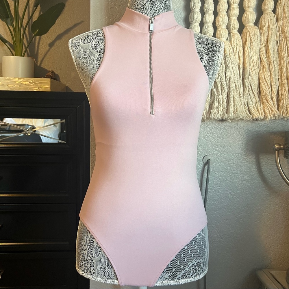 Zara Mock-neck Quarter Zip Sleeveless Bodysuit